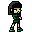 Une fille en pixel art, vetu de vert, tape du pied d'impatience.